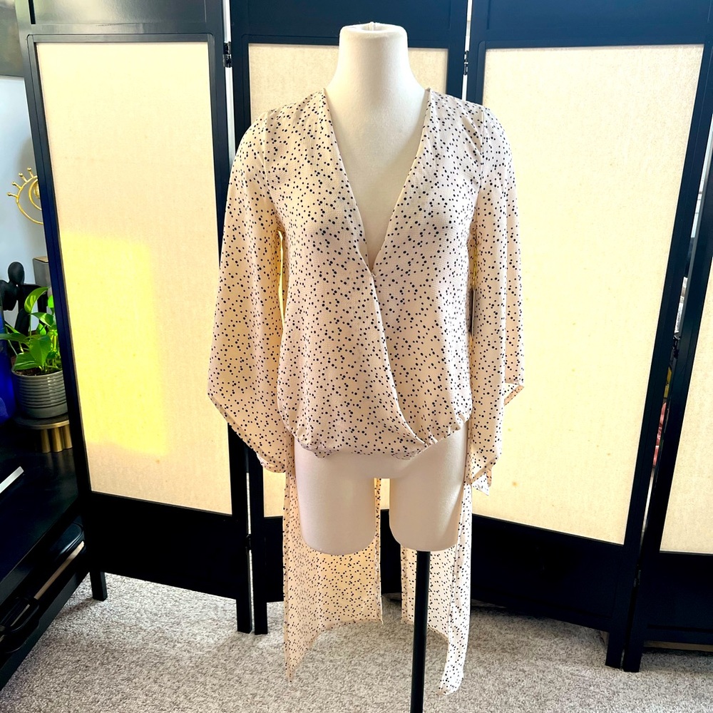 NWT Parallel Lines Wrap Front Top With Maxi Back In Fine Polka Dot Small
